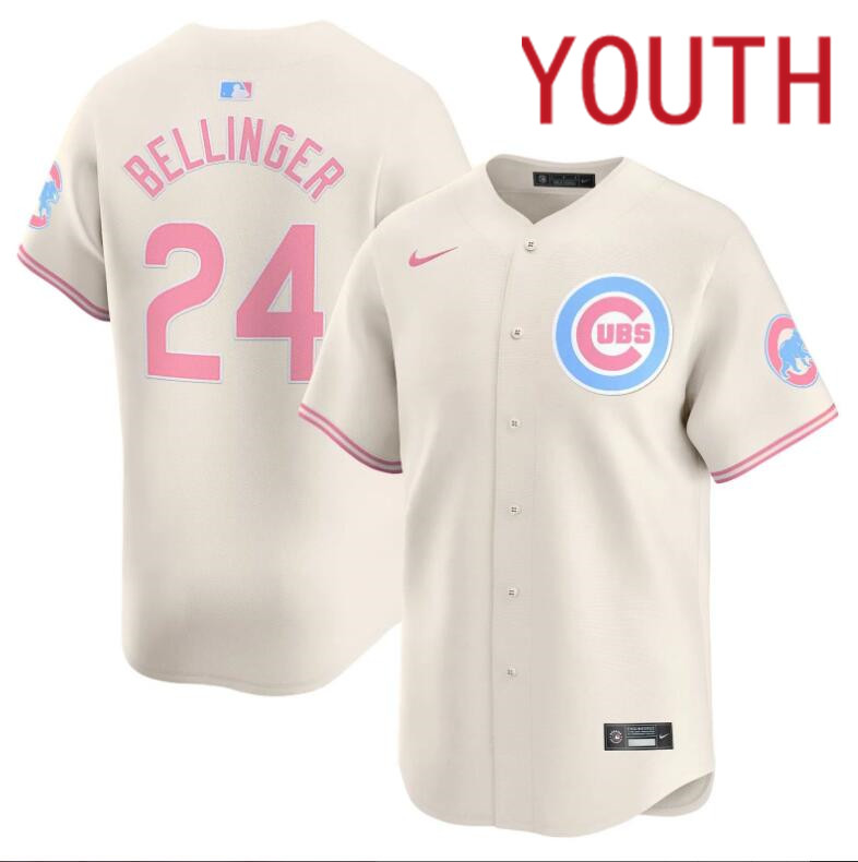 Youth  Chicago Cubs #24 Bellinger cream 2024 Nike MLB jersey